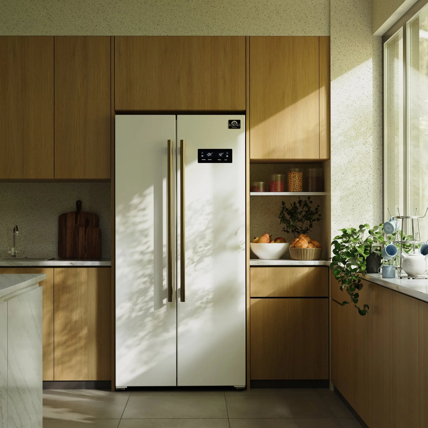 Forno Salerno Espresso 33-Inch White Side-by-Side Refrigerator, 15.6 Cu. Ft., Energy-Efficient, No Frost, Modern Design FORNO