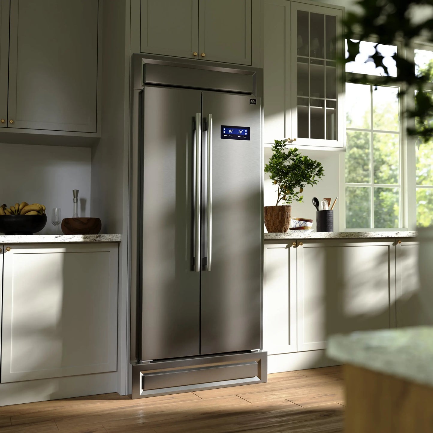 Forno Salerno 37-Inch Built-In Stainless Steel Refrigerator, 15.6 cu.ft, Modern Decorative Grill, ENERGY STAR Certified FORNO