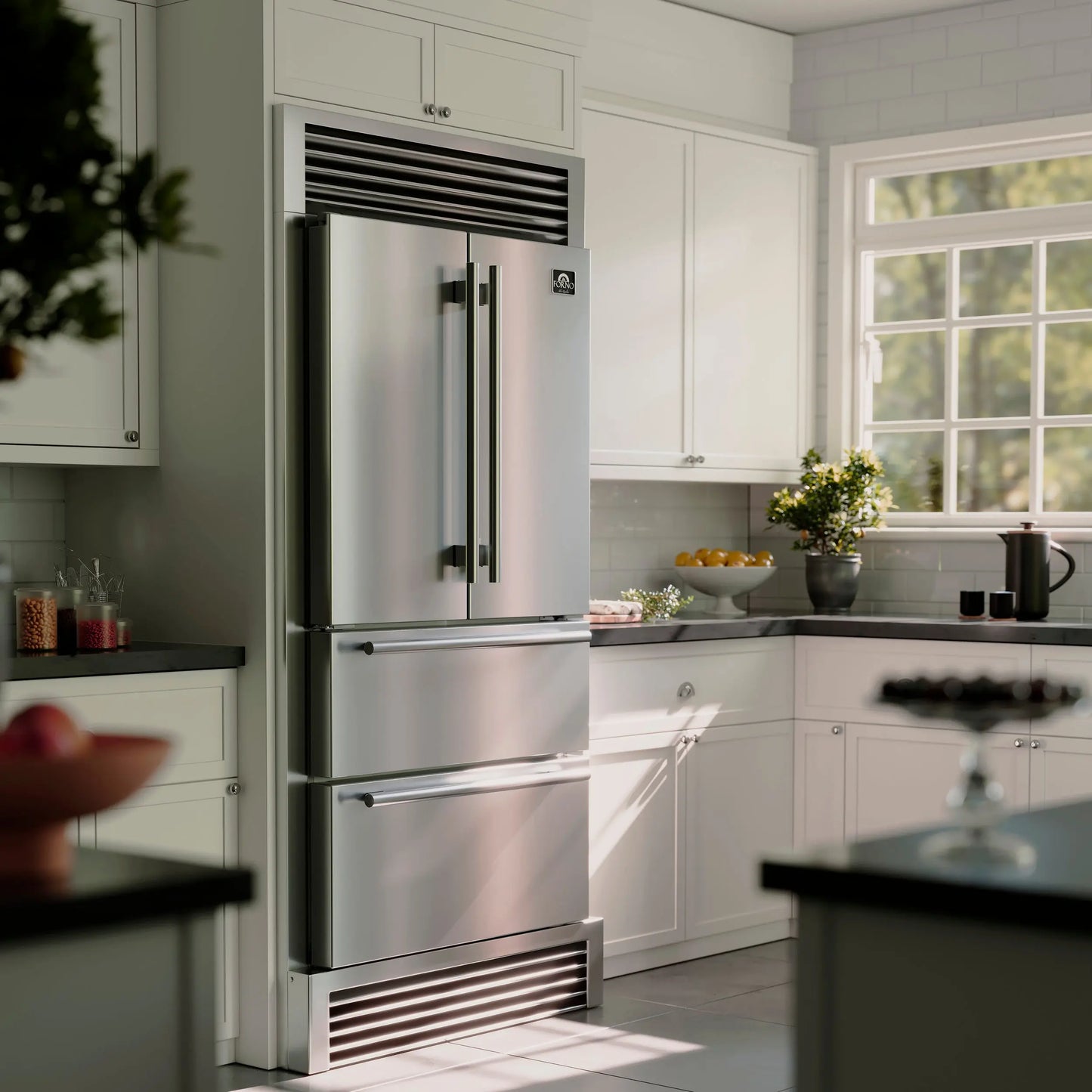 Forno Moena 40-Inch French Door Refrigerator, Stainless Steel, 19.2 cu.ft, Decorative Grill, ENERGY STAR Certified FORNO