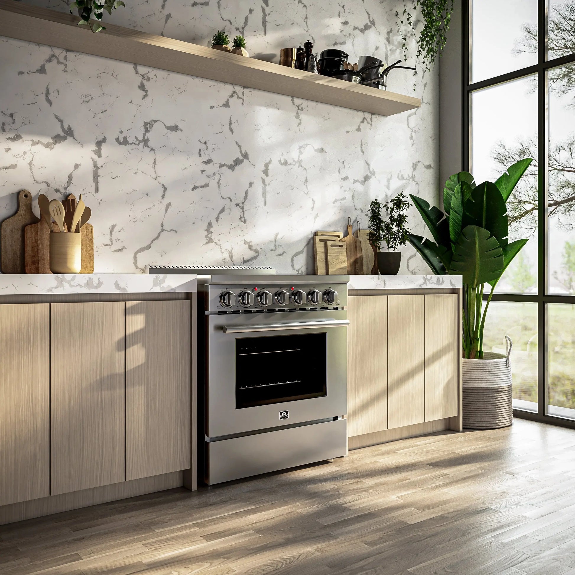 Forno Paolo 30-Inch Freestanding Electric Range, Stainless Steel, 4.38 cu.ft, True Convection Oven, Energy Efficient FORNO