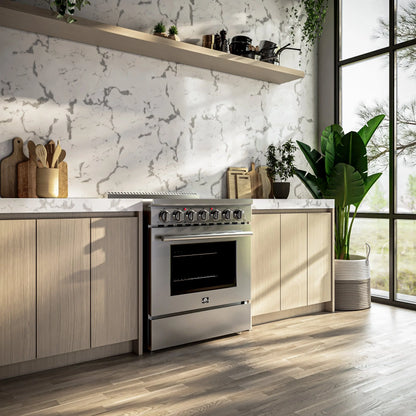 Forno Paolo 30-Inch Freestanding Electric Range, Stainless Steel, 4.38 cu.ft, True Convection Oven, Energy Efficient FORNO