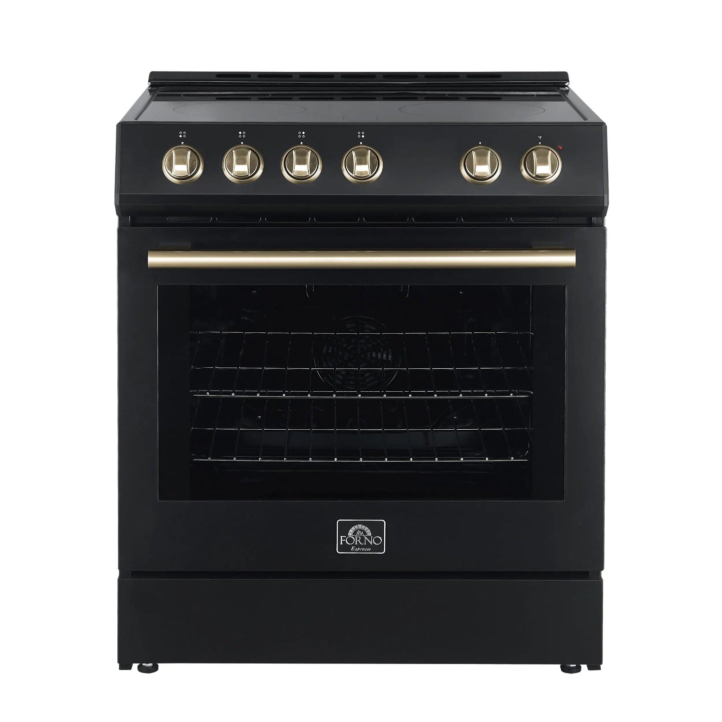 FORNO Premium 2-Piece Kitchen Bundle - Leonardo Espresso 30" Black Range, 31" Black Bottom Freezer Refrigerator - FBDL-003-02US FORNO