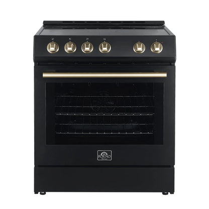FORNO Premium 2-Piece Kitchen Bundle - Leonardo Espresso 30" Black Range, 31" Black Bottom Freezer Refrigerator - FBDL-003-02US FORNO