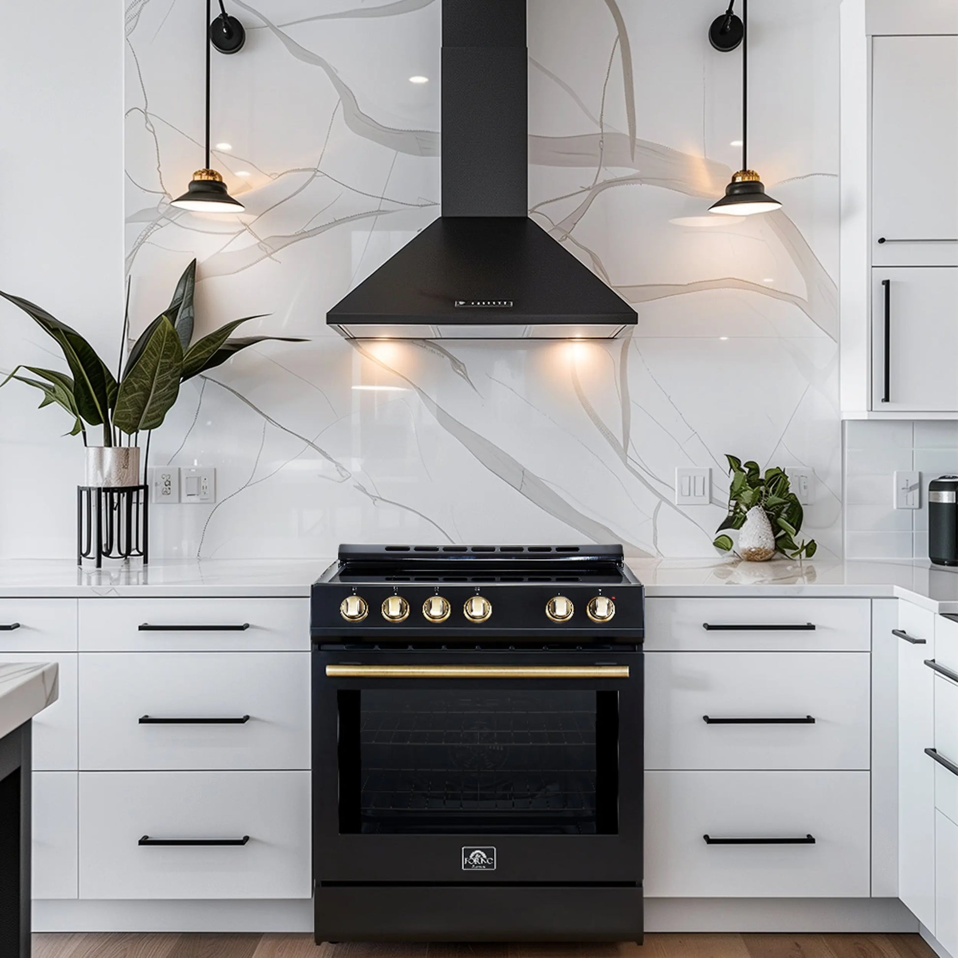 Forno Leonardo Espresso 30-Inch Black Electric Range, True Convection, Energy Efficient FORNO