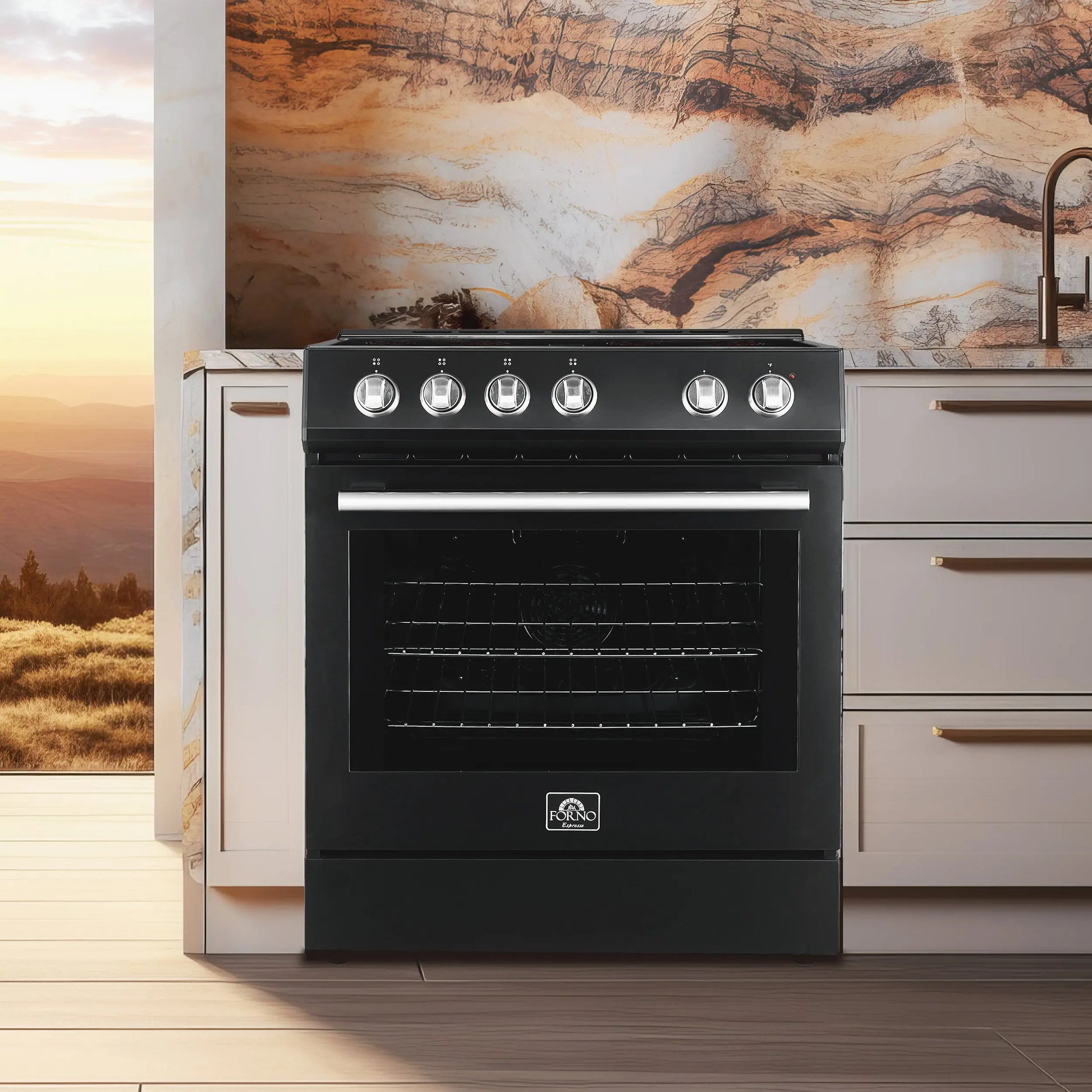 Forno Leonardo Espresso 30-Inch Black Electric Range, True Convection, Energy Efficient FORNO