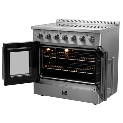 Forno Galiano 36-Inch Freestanding French Door Electric Range, True Convection, Energy Efficient FORNO