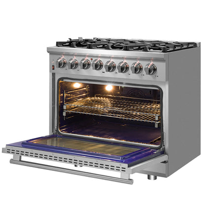 Forno Massimo 36-Inch Freestanding Dual Fuel Range, 6 Burners, Double Convection Ovens FORNO