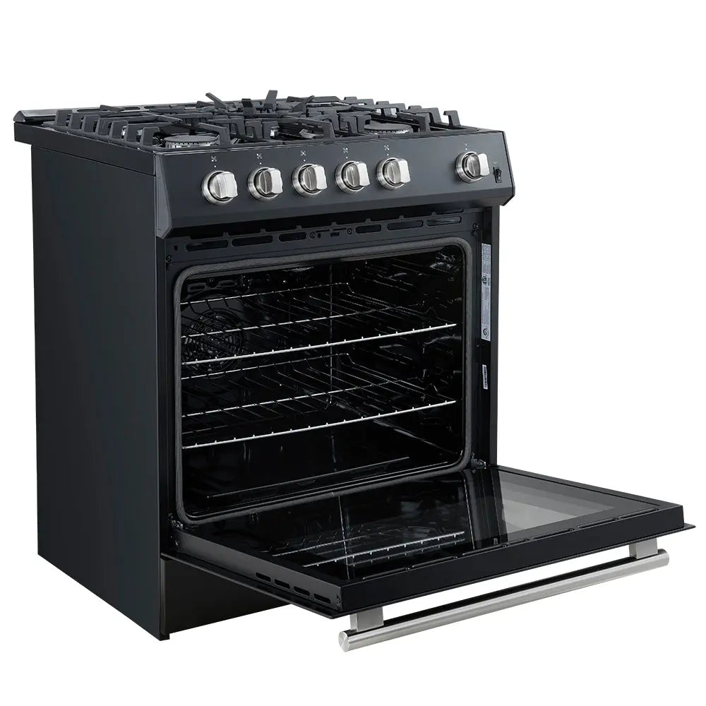 Forno Leonardo Espresso 30-Inch Black Gas Range, 5 Burners, 39,500 BTU, 5 cu.ft Convection Oven FORNO
