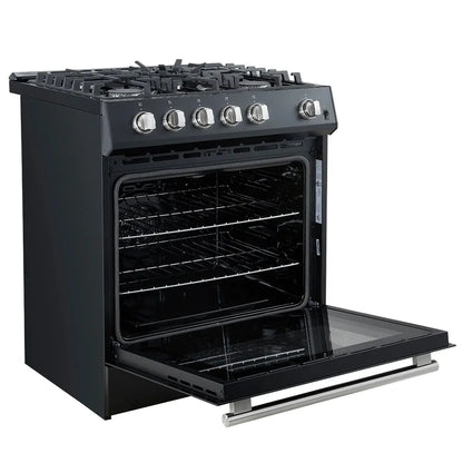 Forno Leonardo Espresso 30-Inch Black Gas Range, 5 Burners, 39,500 BTU, 5 cu.ft Convection Oven FORNO