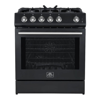 Forno Leonardo Espresso 30-Inch Black Gas Range, 5 Burners, 39,500 BTU, 5 cu.ft Convection Oven FORNO