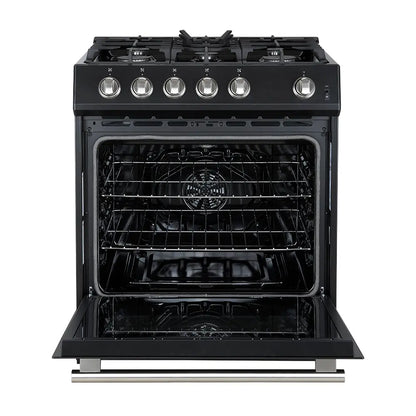 Forno Leonardo Espresso 30-Inch Black Gas Range, 5 Burners, 39,500 BTU, 5 cu.ft Convection Oven FORNO