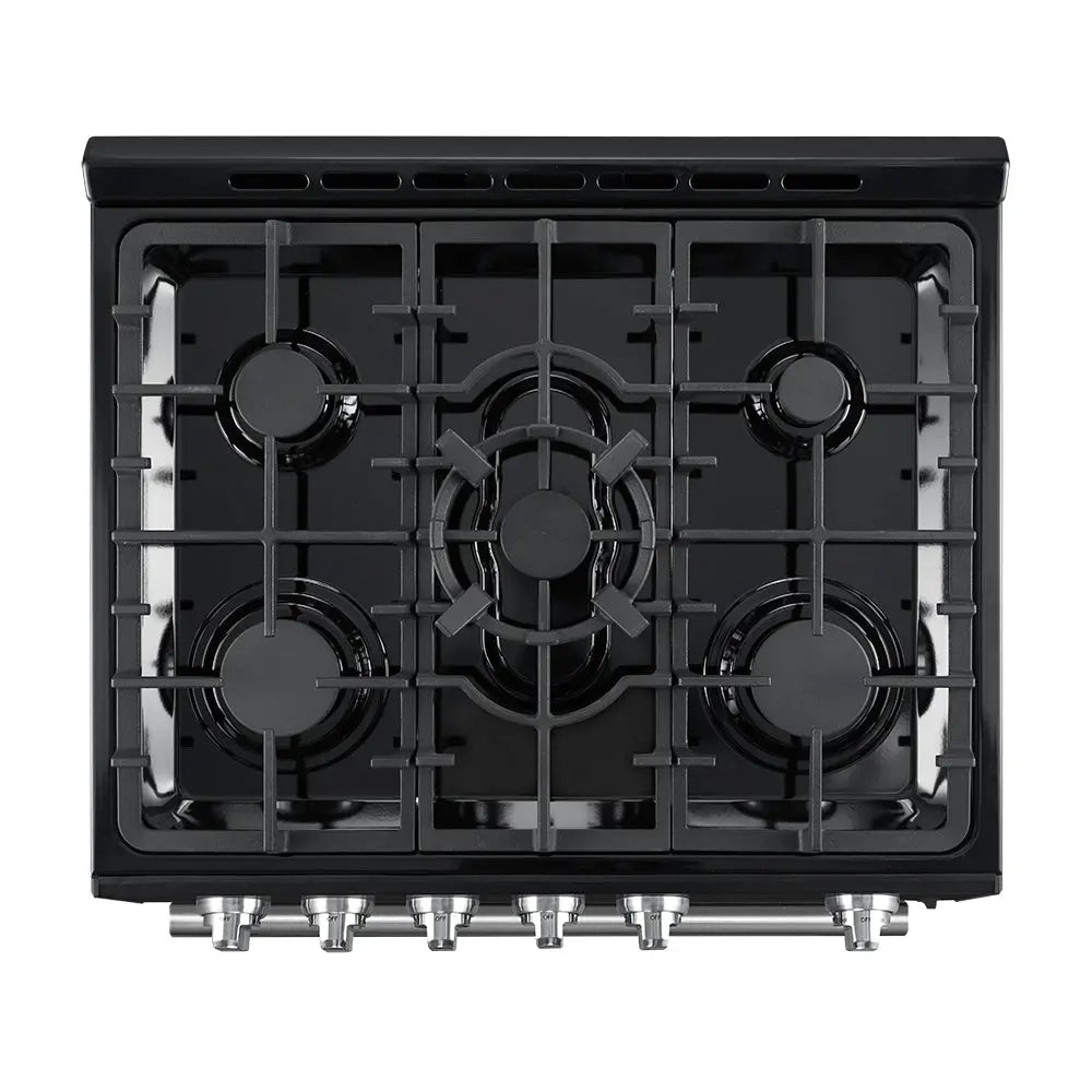 Forno Leonardo Espresso 30-Inch Black Gas Range, 5 Burners, 39,500 BTU, 5 cu.ft Convection Oven FORNO
