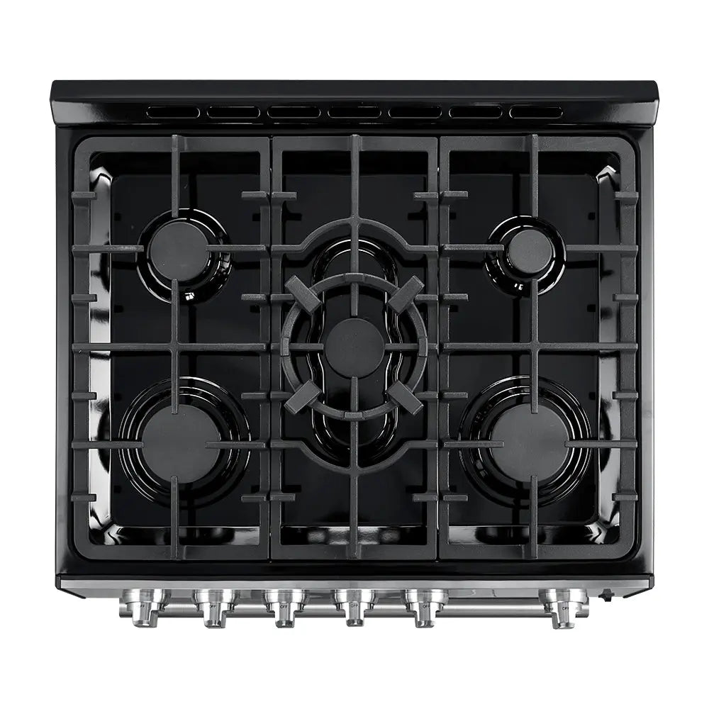 Forno Leonardo Espresso 30-Inch Black Gas Range, 5 Burners, 39,500 BTU, 5 cu.ft Convection Oven FORNO