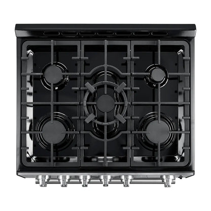 Forno Leonardo Espresso 30-Inch Black Gas Range, 5 Burners, 39,500 BTU, 5 cu.ft Convection Oven FORNO