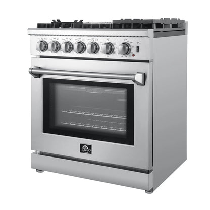 Forno Lazio 30-Inch Freestanding Dual Fuel Range, 4 Burners, True Convection Oven FORNO