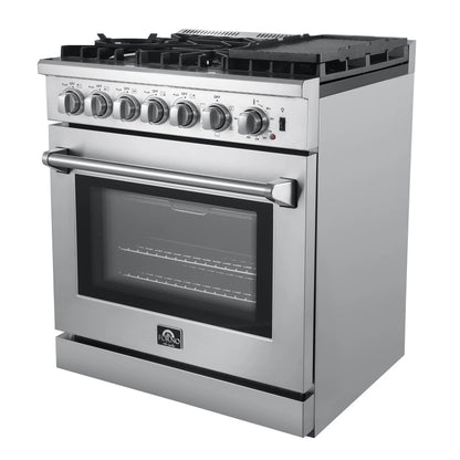Forno Lazio 30-Inch Freestanding Dual Fuel Range, 4 Burners, True Convection Oven FORNO