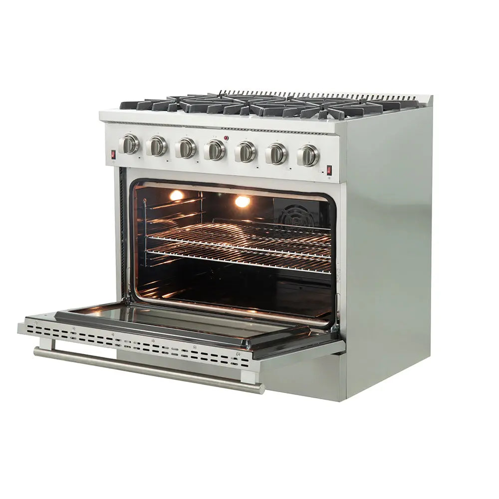 Forno Galiano 36-Inch Freestanding Gas Range, Stainless Steel, 6 Burners, Energy Efficient FORNO