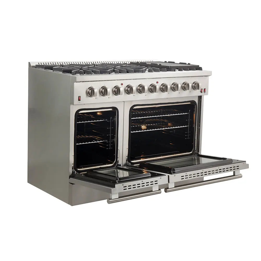 Forno Galiano 48-Inch Freestanding Gas Range, Stainless Steel, 8 Burners, 107,000 BTU, Griddle, Double Ovens, Energy Efficient FORNO