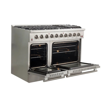 Forno Galiano 48-Inch Freestanding Gas Range, Stainless Steel, 8 Burners, 107,000 BTU, Griddle, Double Ovens, Energy Efficient FORNO