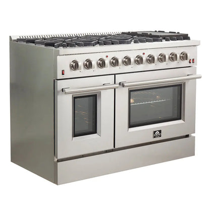Forno Galiano 48-Inch Freestanding Gas Range, Stainless Steel, 8 Burners, 107,000 BTU, Griddle, Double Ovens, Energy Efficient FORNO
