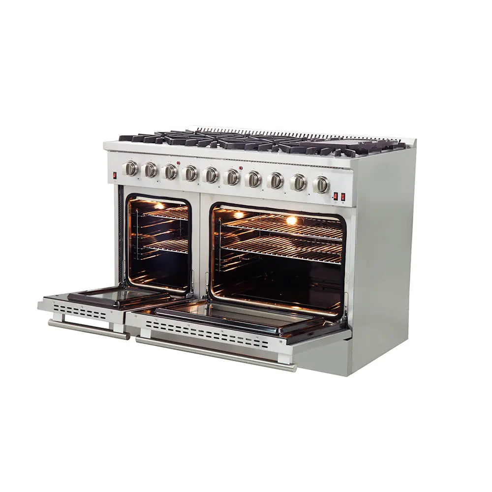 Forno Galiano 48-Inch Freestanding Gas Range, Stainless Steel, 8 Burners, 107,000 BTU, Griddle, Double Ovens, Energy Efficient FORNO