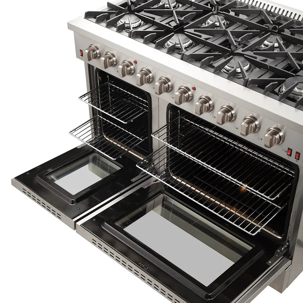 Forno Galiano 48-Inch Freestanding Gas Range, Stainless Steel, 8 Burners, 107,000 BTU, Griddle, Double Ovens, Energy Efficient FORNO