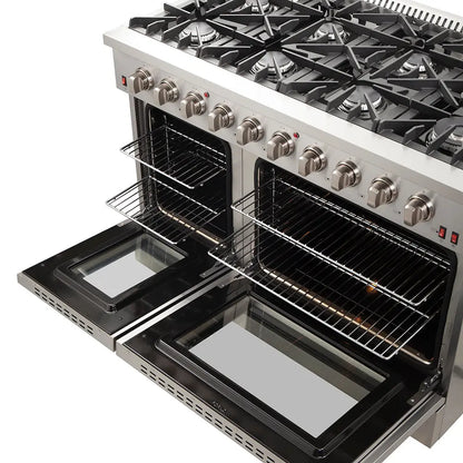 Forno Galiano 48-Inch Freestanding Gas Range, Stainless Steel, 8 Burners, 107,000 BTU, Griddle, Double Ovens, Energy Efficient FORNO