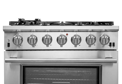 Forno Capriasca 36-Inch Gas Range, Stainless Steel, 6 Brass Burners, 120,000 BTU, Convection Oven, Energy Efficient FORNO