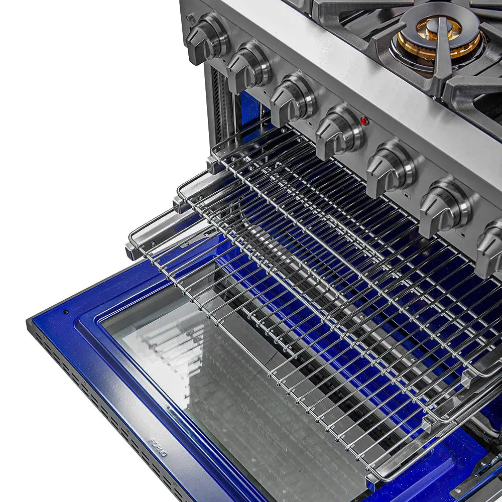 Forno Capriasca 36-Inch Gas Range, Stainless Steel, 6 Brass Burners, 120,000 BTU, Convection Oven, Energy Efficient FORNO