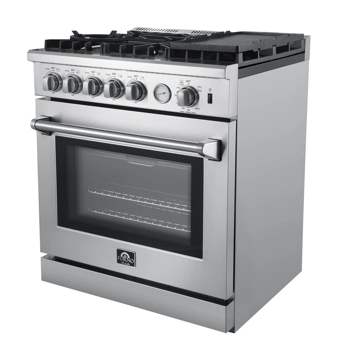 Forno Lazio 30-Inch Freestanding Gas Range, 4 Burners, Convection Oven, Energy Efficient FORNO