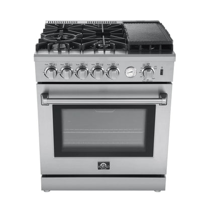 Forno Lazio 30-Inch Freestanding Gas Range, 4 Burners, Convection Oven, Energy Efficient FORNO
