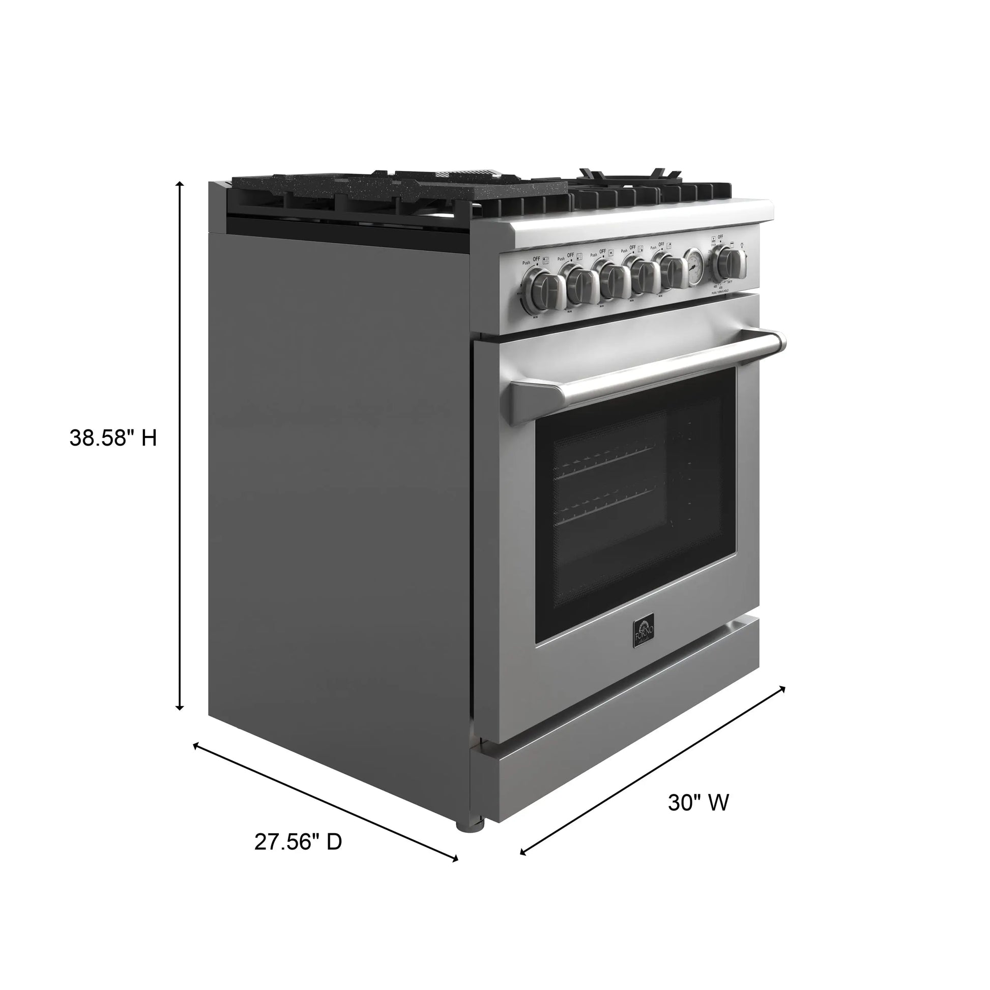 Forno Lazio 30-Inch Freestanding Gas Range, 4 Burners, Convection Oven, Energy Efficient FORNO