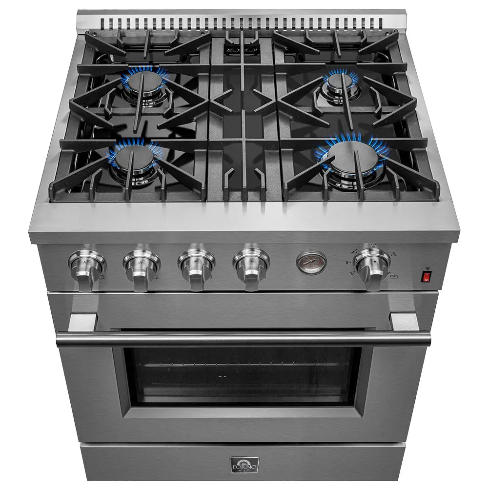 FORNO Premium 2-Piece Kitchen Bundle - Marco 30-inch Gas Range Stainless Steel, Forno Salerno 33" Side-by-Side Stainless Steel Refrigerator 15.6 cu.ft - FBDL-021-01CAUS FORNO