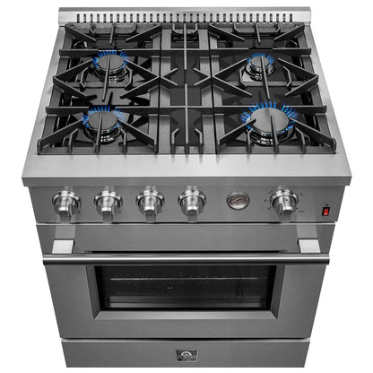FORNO Premium 2-Piece Kitchen Bundle - Marco 30-inch Gas Range Stainless Steel, Forno Salerno 33" Side-by-Side Stainless Steel Refrigerator 15.6 cu.ft - FBDL-021-01CAUS FORNO
