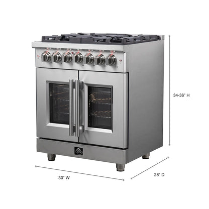 Forno Massimo 30-Inch Freestanding French Door Dual Fuel Range, 4 Burners, True Convection Oven FORNO