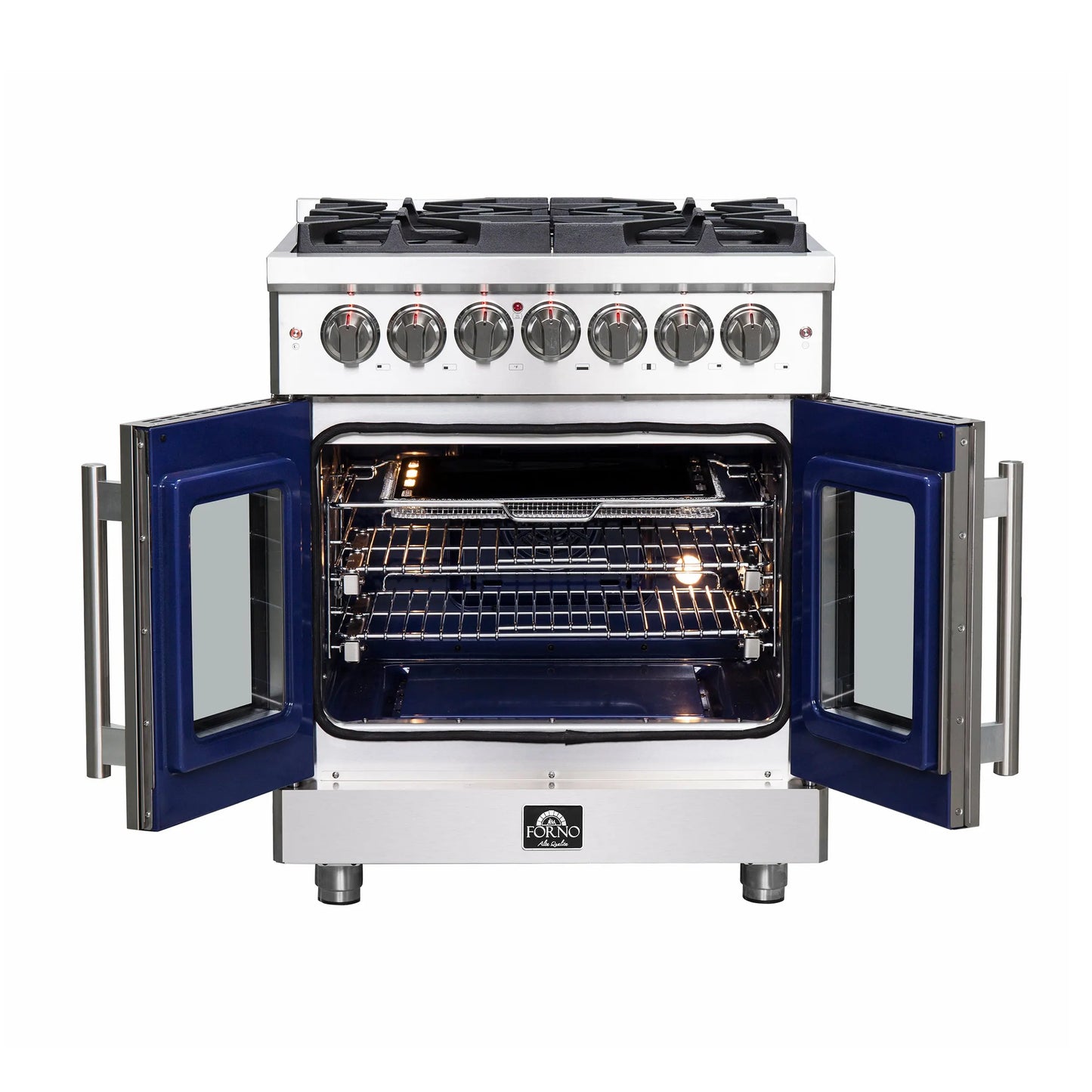 Forno Massimo 30-Inch Freestanding French Door Dual Fuel Range, 4 Burners, True Convection Oven FORNO