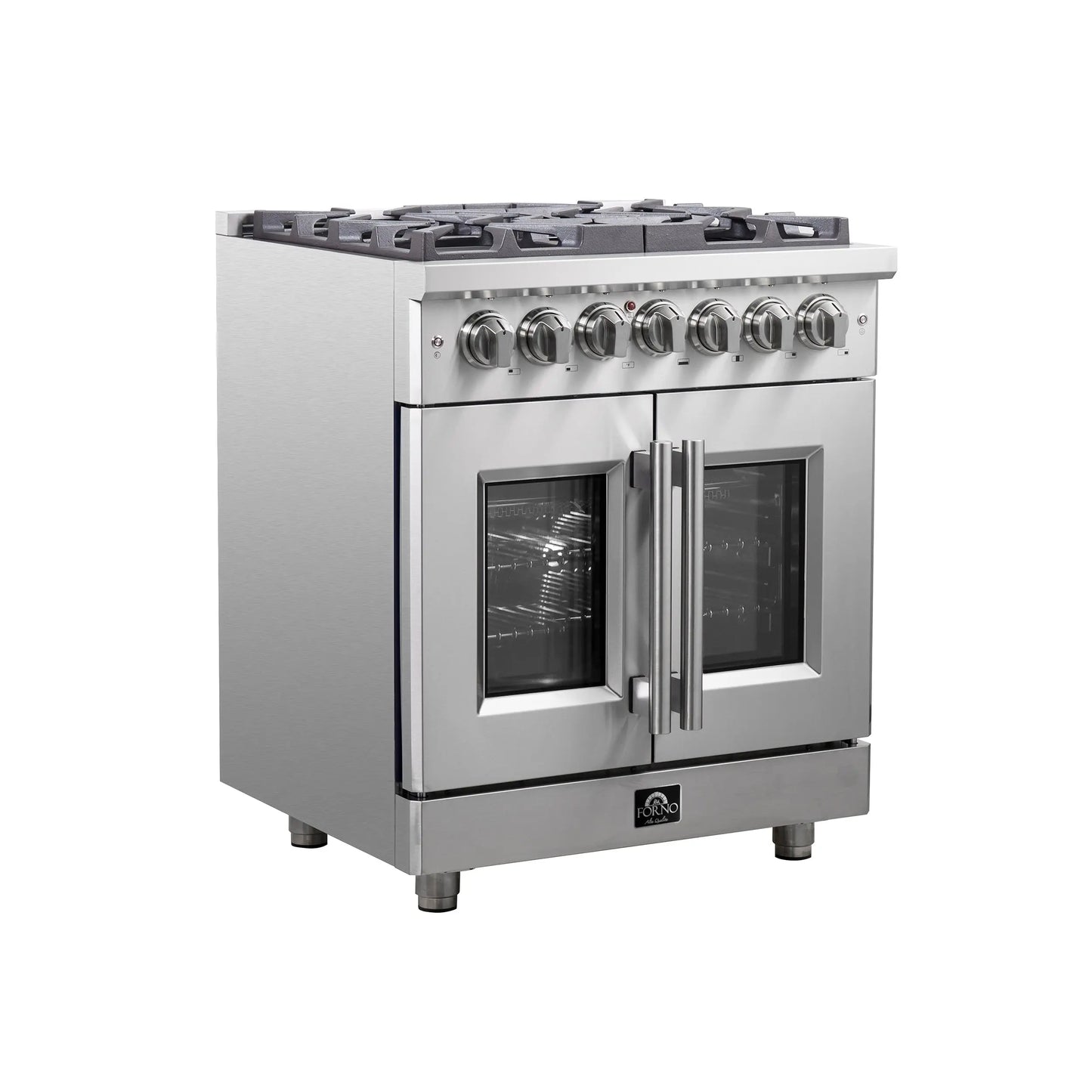Forno Massimo 30-Inch Freestanding French Door Dual Fuel Range, 4 Burners, True Convection Oven FORNO