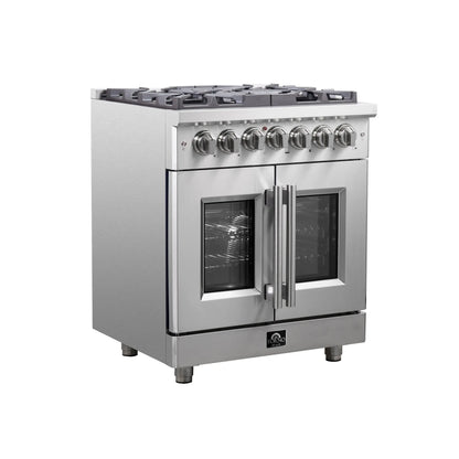 Forno Massimo 30-Inch Freestanding French Door Dual Fuel Range, 4 Burners, True Convection Oven FORNO