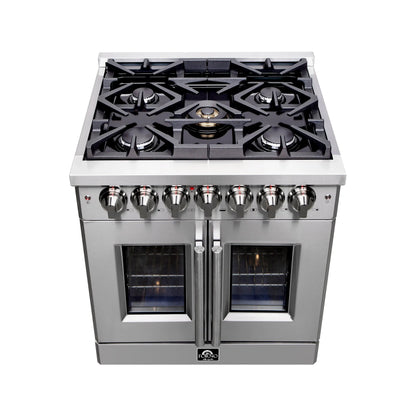 Forno Massimo 30-Inch Freestanding French Door Dual Fuel Range, 4 Burners, True Convection Oven FORNO