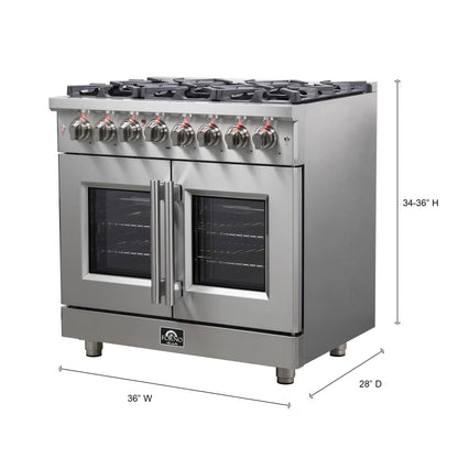 Forno Massimo 36-Inch Freestanding French Door Dual Fuel Range, 6 Burners, True Convection Oven FORNO