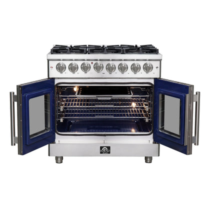 Forno Massimo 36-Inch Freestanding French Door Dual Fuel Range, 6 Burners, True Convection Oven FORNO