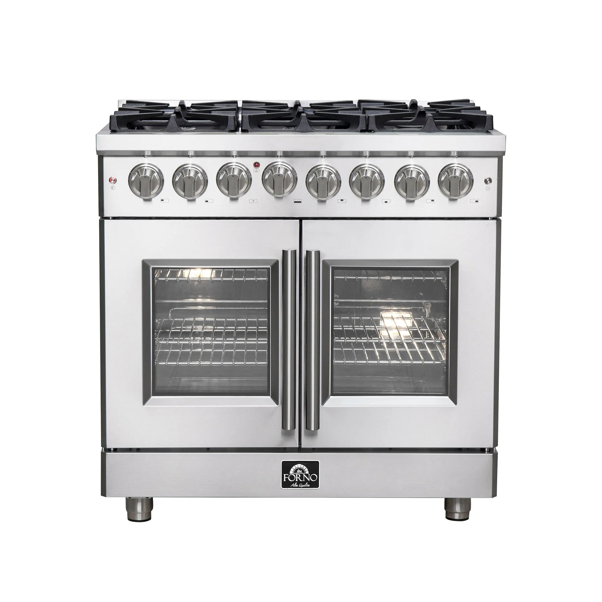 Forno Massimo 36-Inch Freestanding French Door Dual Fuel Range, 6 Burners, True Convection Oven FORNO