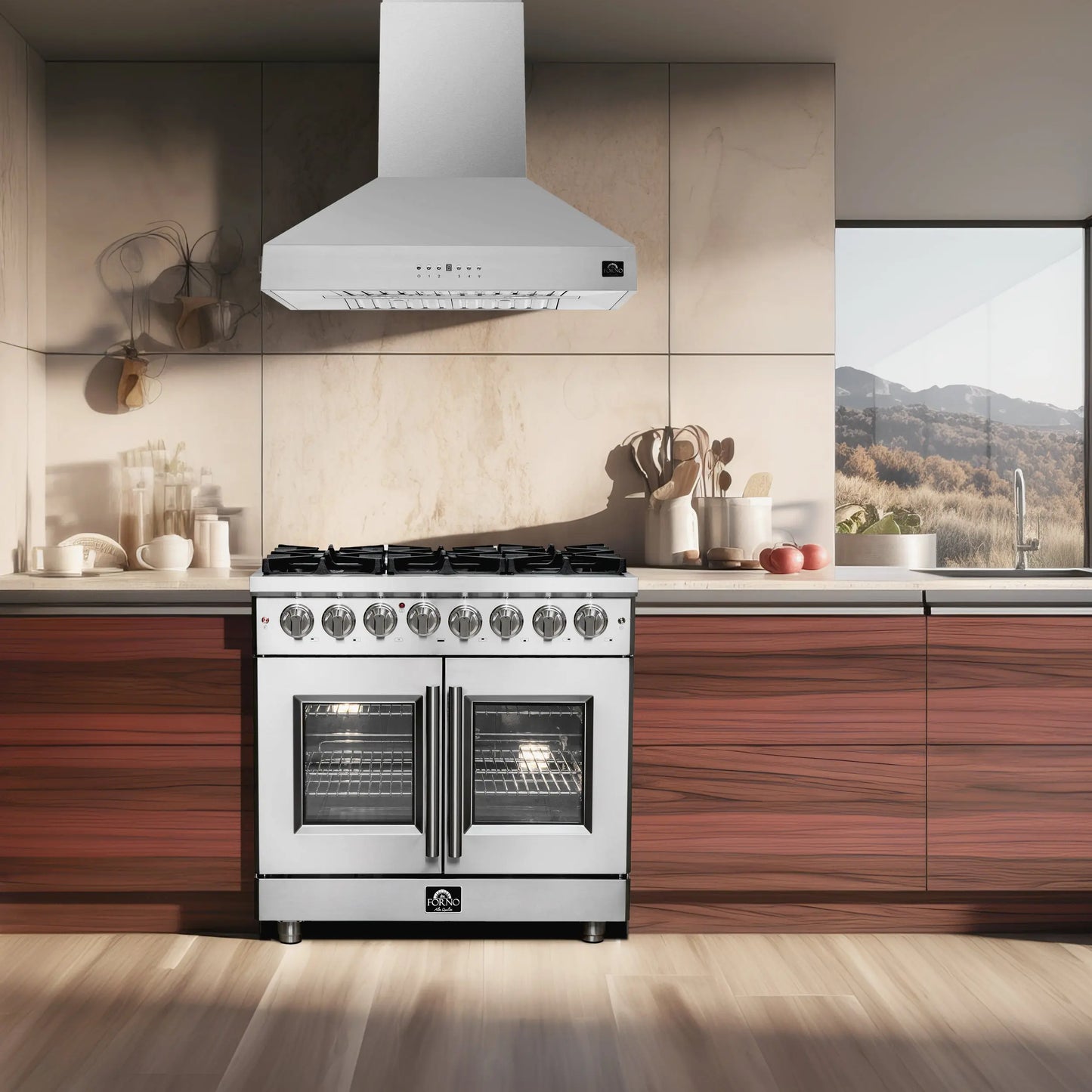 Forno Massimo 36-Inch Freestanding French Door Dual Fuel Range, 6 Burners, True Convection Oven FORNO