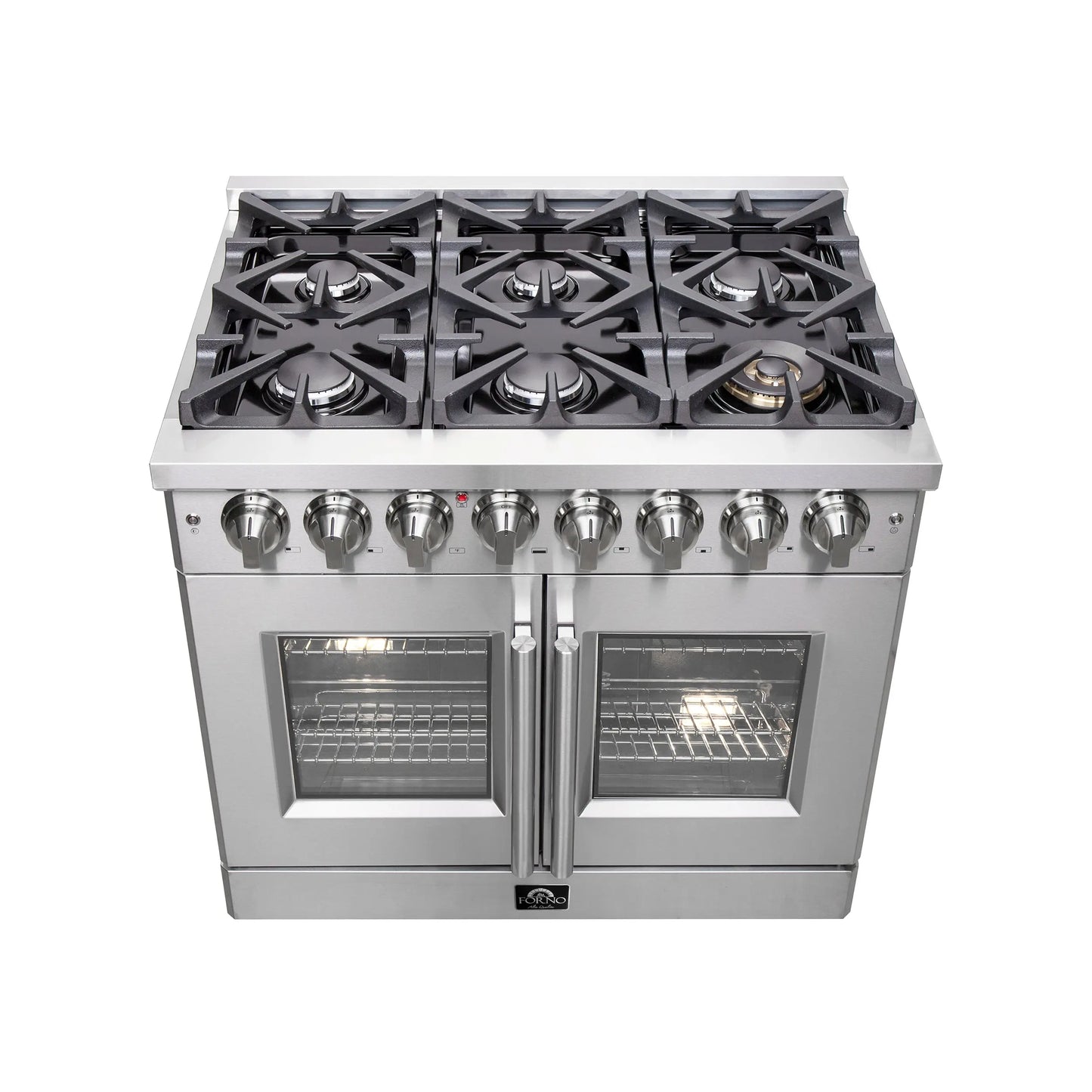 Forno Massimo 36-Inch Freestanding French Door Dual Fuel Range, 6 Burners, True Convection Oven FORNO