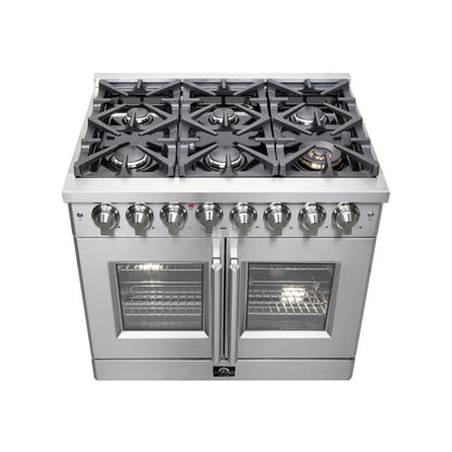 Forno Massimo 36-Inch Freestanding French Door Dual Fuel Range, 6 Burners, True Convection Oven FORNO
