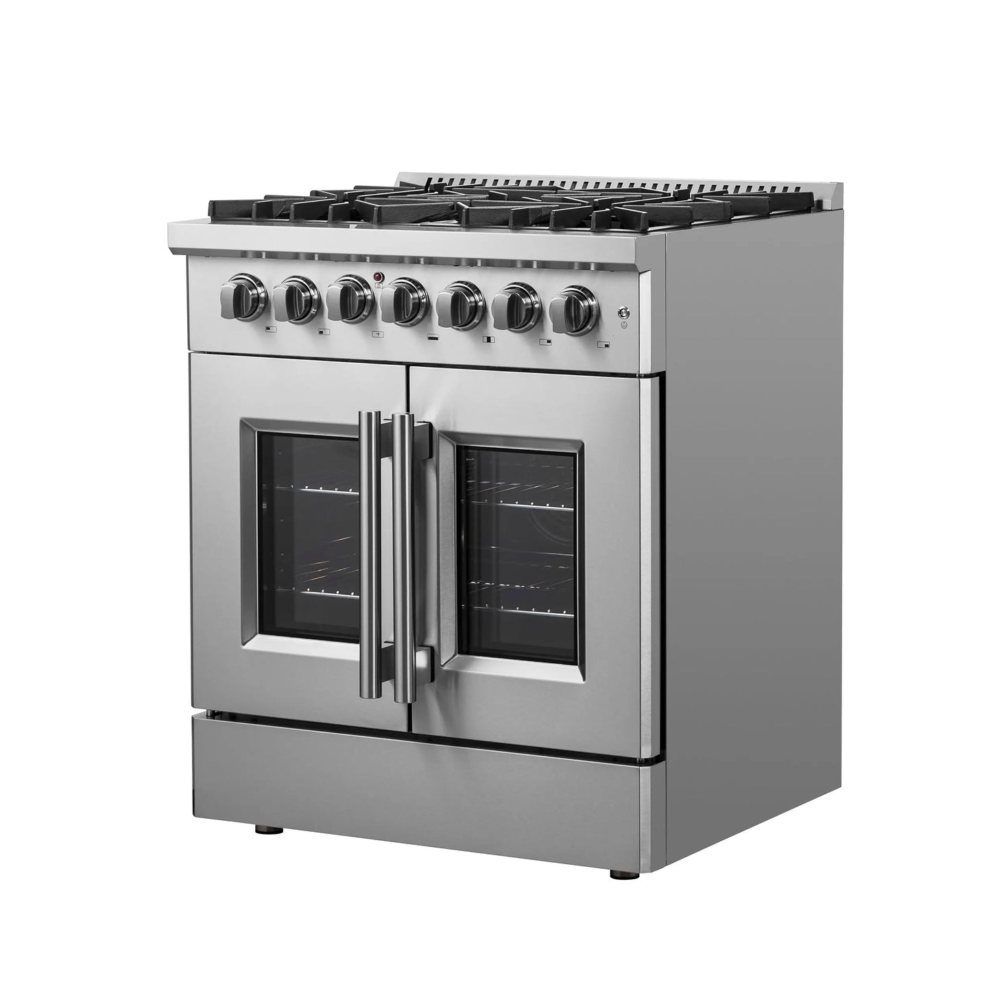 Forno Galiano 30-inch French Door Dual Fuel Range All Stainless Steel, 5 Sealed Burners 68,000 BTU, 4.32 cu.ft. True Convection Oven FORNO