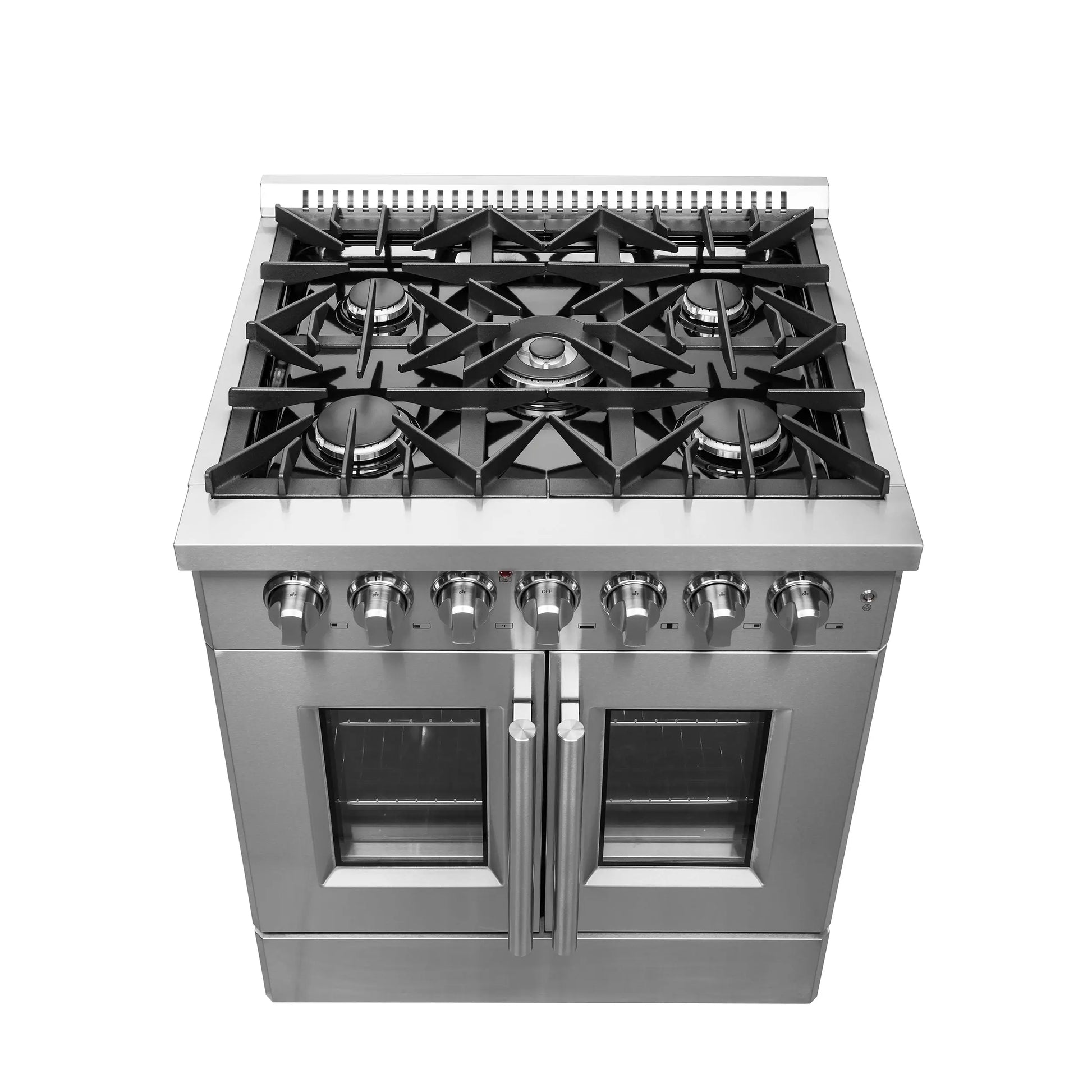 Forno Galiano 30-inch French Door Dual Fuel Range All Stainless Steel, 5 Sealed Burners 68,000 BTU, 4.32 cu.ft. True Convection Oven FORNO