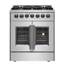 Forno Galiano 30-inch French Door Dual Fuel Range All Stainless Steel, 5 Sealed Burners 68,000 BTU, 4.32 cu.ft. True Convection Oven FORNO