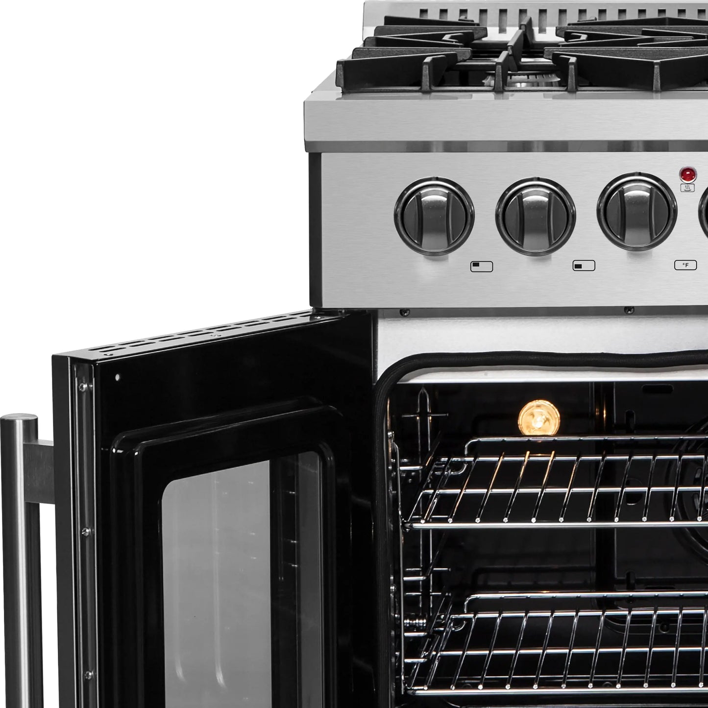 Forno Galiano 30-inch French Door Dual Fuel Range All Stainless Steel, 5 Sealed Burners 68,000 BTU, 4.32 cu.ft. True Convection Oven FORNO
