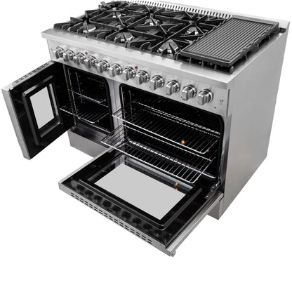FORNO Galiano 48-Inch French Door Dual Fuel Range All Stainless Steel, 8 Sealed Burners, 107,000 BTU, Griddle, 6.58 cu.ft. Double Ovens FORNO